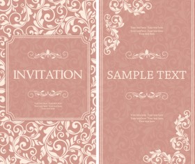 Vintag pink invitation cards with floral vector 03