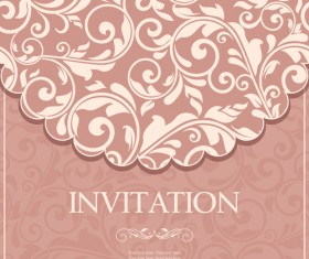 Vintag pink invitation cards with floral vector 04