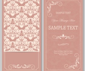 Vintag pink invitation cards with floral vector 05