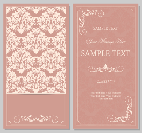 Vintag pink invitation cards with floral vector 05