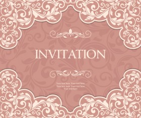 Vintag pink invitation cards with floral vector 06