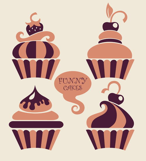 Vintage cupcakes design vector material 01