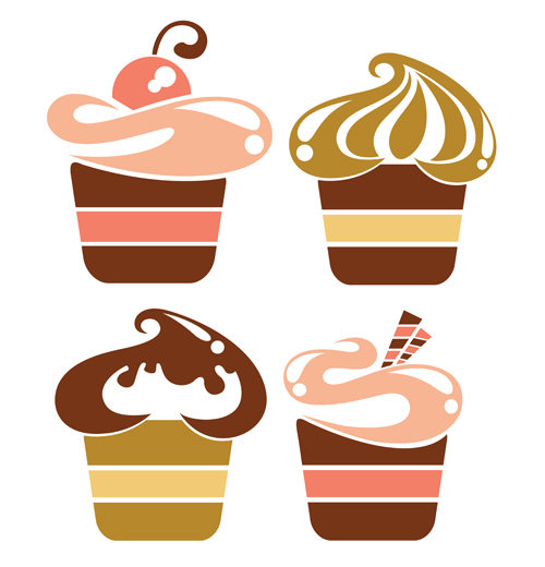 Vintage cupcakes design vector material 02