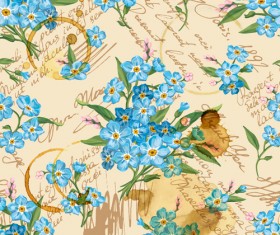 Vintage flowers patterns vector seamless design 04