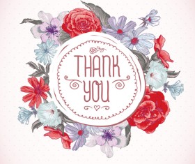 Vintage flowers with card vector material 02