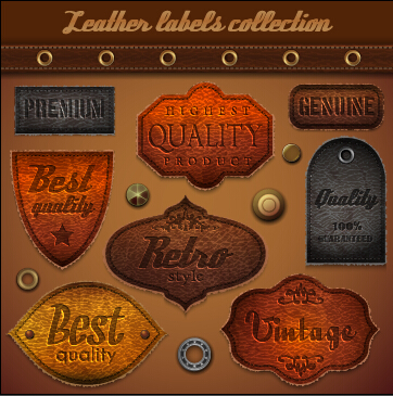 Vintage leather label vector material set 02