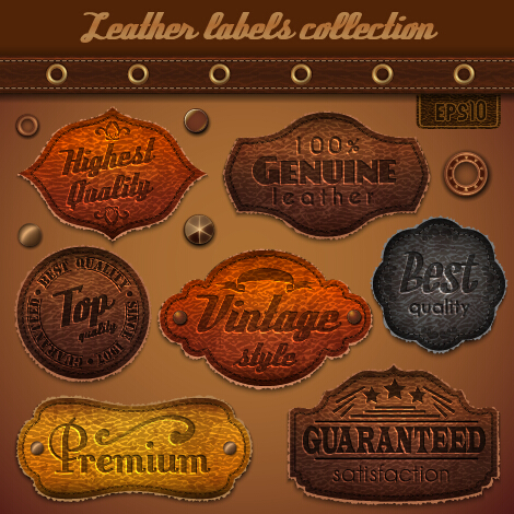 Vintage leather label vector material set 03