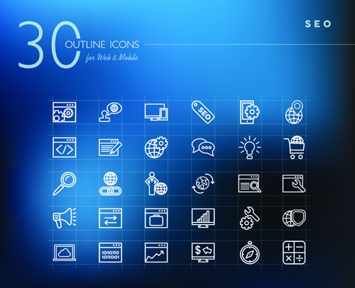Web SEO outline icons set