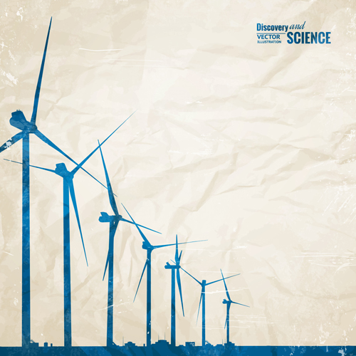 Wind power generate electricity with crumpled paper vector background