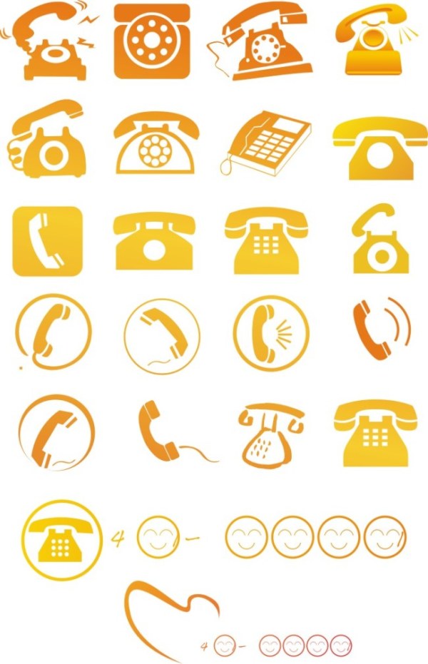 Yellow telephone icons vector set