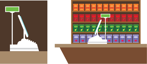 supermarket showcase and food vector set 01