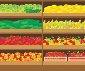 supermarket showcase and food vector set 02
