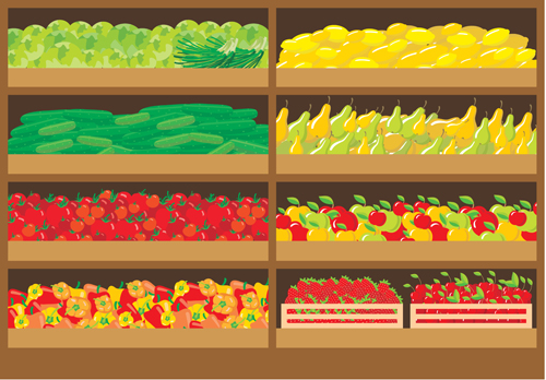supermarket showcase and food vector set 02