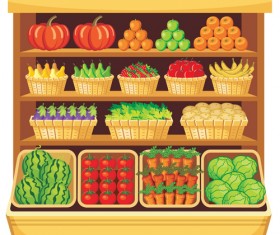 supermarket showcase and food vector set 05