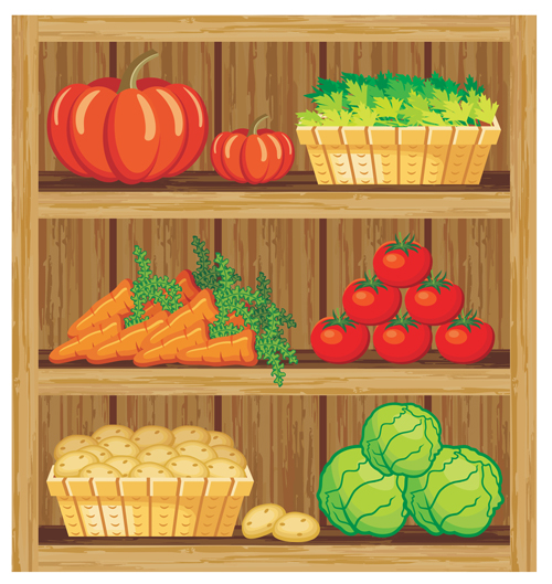 supermarket showcase and food vector set 06
