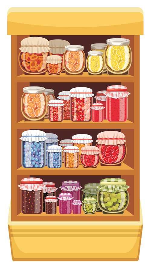 supermarket showcase and food vector set 07