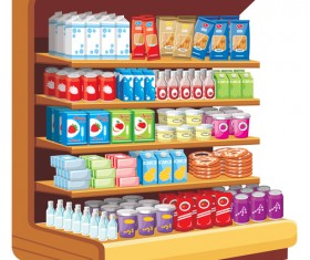 supermarket showcase and food vector set 08