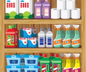 supermarket showcase and food vector set 10
