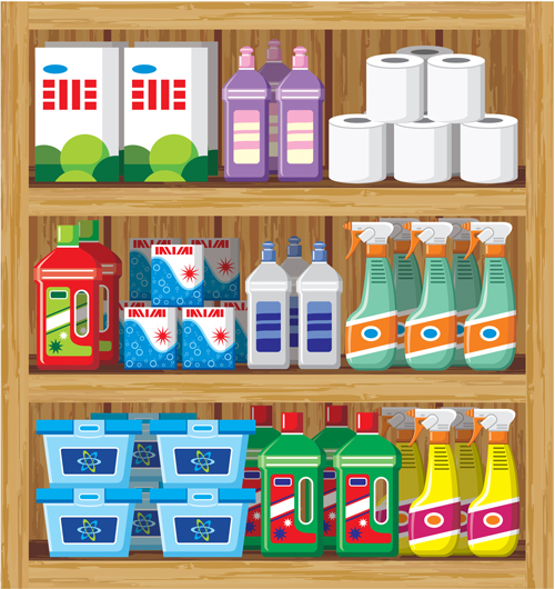 supermarket showcase and food vector set 10