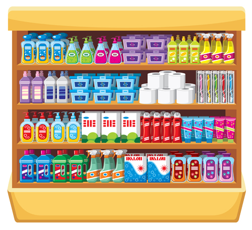 supermarket showcase and food vector set 11