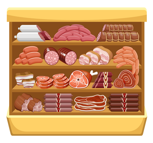 supermarket showcase and food vector set 12
