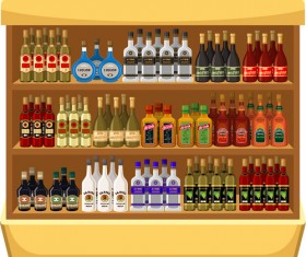 supermarket showcase and food vector set 14