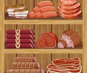 supermarket showcase and food vector set 15