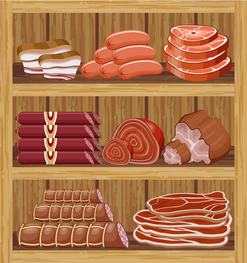 supermarket showcase and food vector set 15