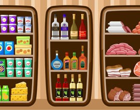 supermarket showcase and food vector set 16