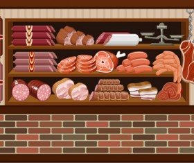 supermarket showcase and food vector set 17