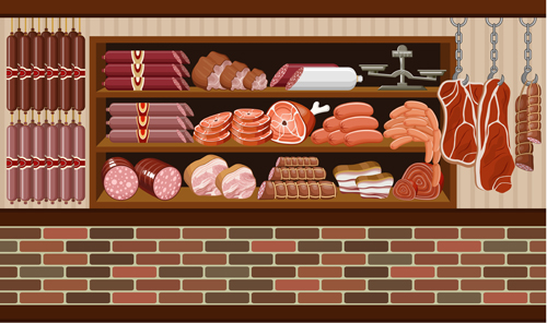 supermarket showcase and food vector set 17