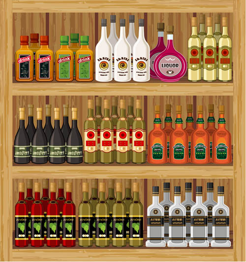 supermarket showcase and food vector set 18