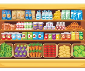 supermarket showcase and food vector set 19