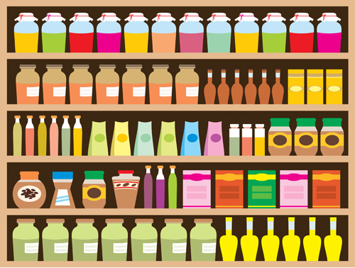 supermarket showcase and food vector set 20