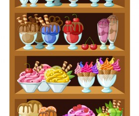 supermarket showcase and food vector set 22