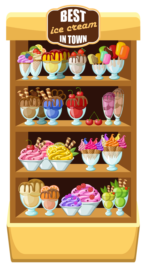 supermarket showcase and food vector set 22