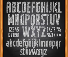 Alphabet with numbers and chalkboard vector 01