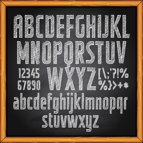 Alphabet with numbers and chalkboard vector 01
