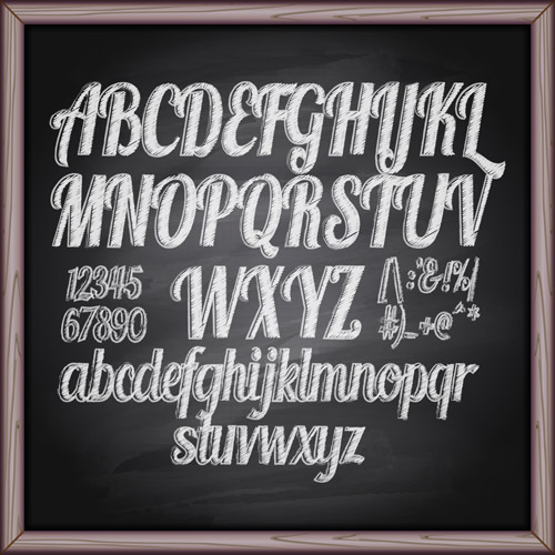 Alphabet with numbers and chalkboard vector 02