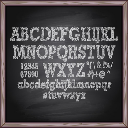Alphabet with numbers and chalkboard vector 03