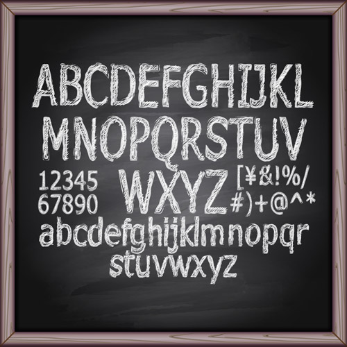 Alphabet with numbers and chalkboard vector 04