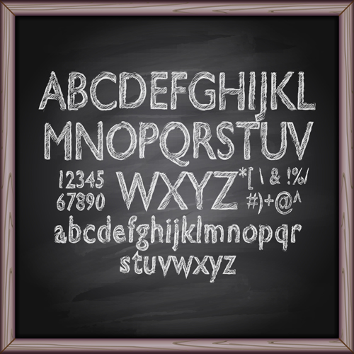 Alphabet with numbers and chalkboard vector 05