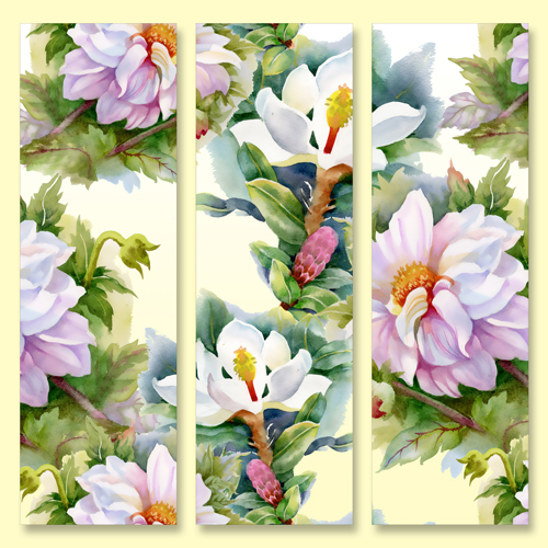 Beautiful flowers design banners vector set 03