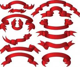 Beautiful red ribbon banners set vector 03