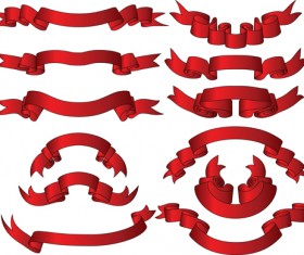 Beautiful red ribbon banners set vector 04