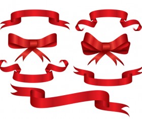 Beautiful red ribbon banners set vector 05