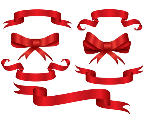 Beautiful red ribbon banners set vector 05
