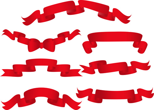 Beautiful red ribbon banners set vector 06