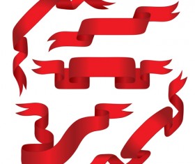 Beautiful red ribbon banners set vector 07