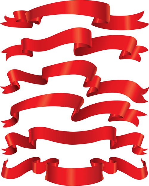 Beautiful red ribbon banners set vector 12